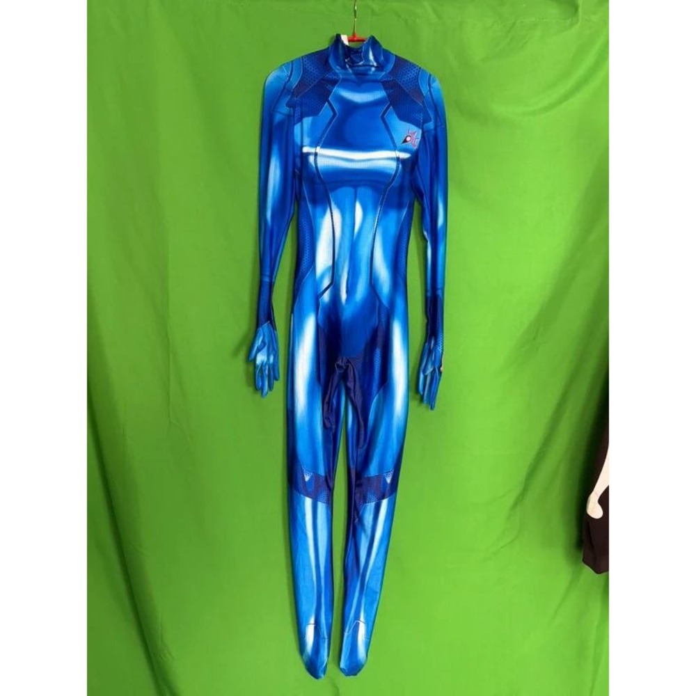 Zero Suit Samus Cosplay Costume Women's M Blue Metroid Bodysuit Zentai Jumpsuit